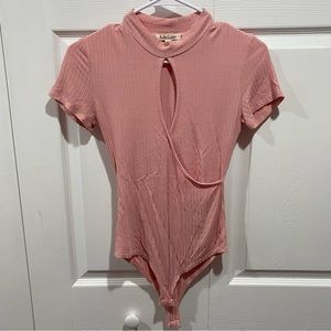 ROLLA COSTER Women’s Soft Pleated T Shirt Bodysuit with Cutout - pink, size S